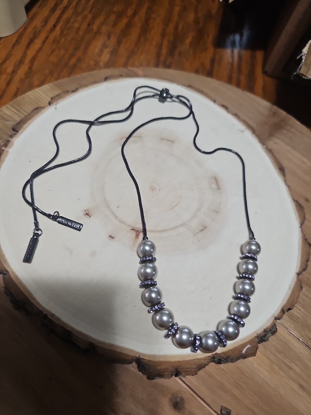Grey Pearl Bead Necklace with Gunmetal Chain Set